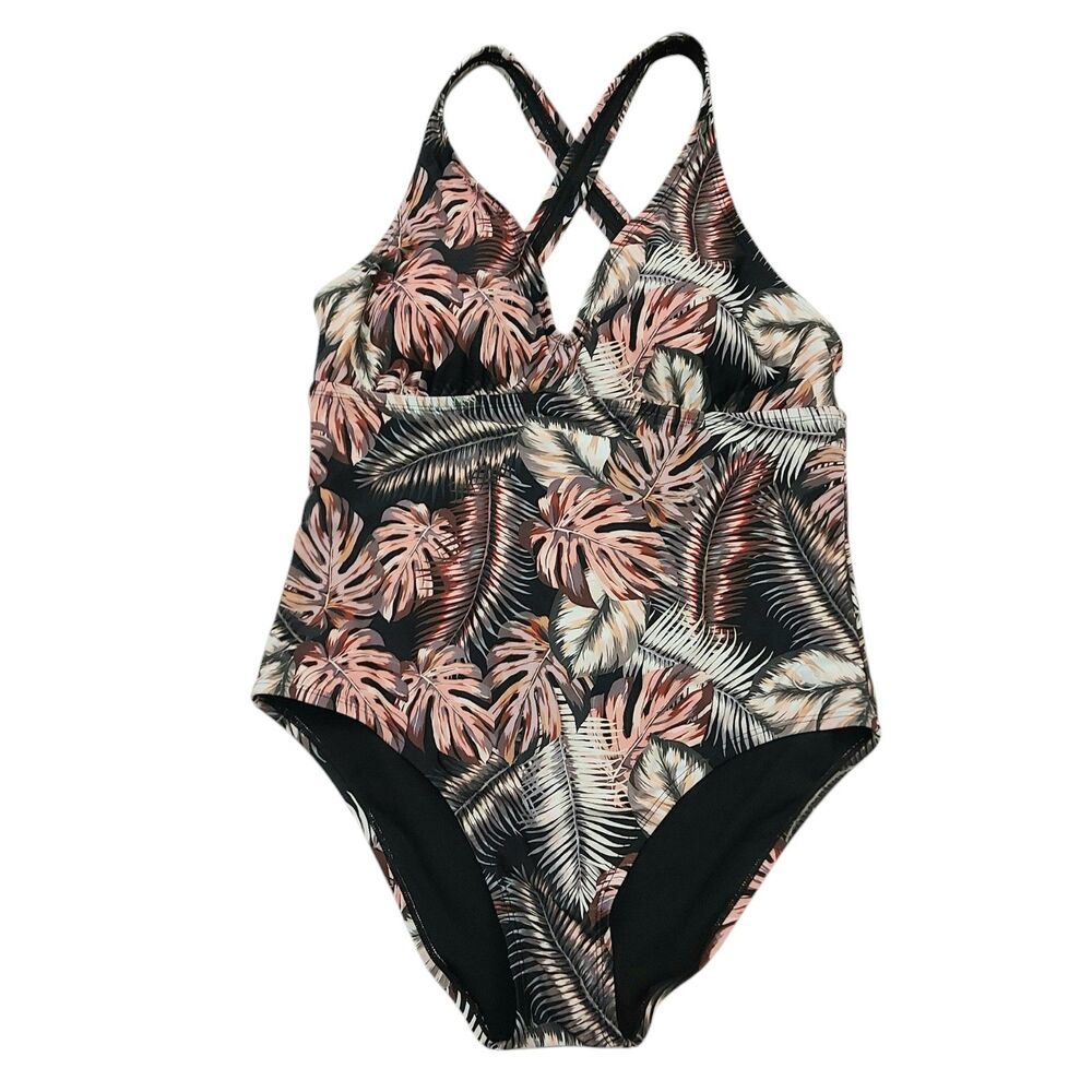 Hurley Swimsuit Womens XXL Brown Tropical Print One Piece Summer Beach Vacation